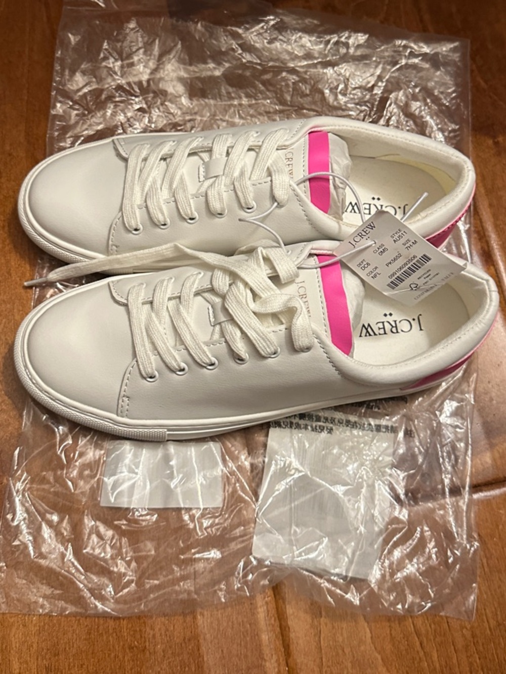 J. Crew White Leather Sneakers with Pink Heel and Tongue - Picture 3 of 3